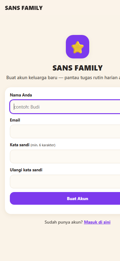 Halaman daftar akun